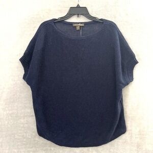 Tommy Bahama Womans Sweater Top Blue Large Solid Sheer Short Sleeve Round Neck